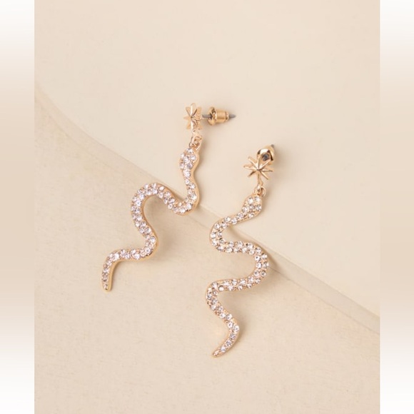 Lulus Starry Serpent Gold Rhinestone Snake Earrings - Picture 2 of 6